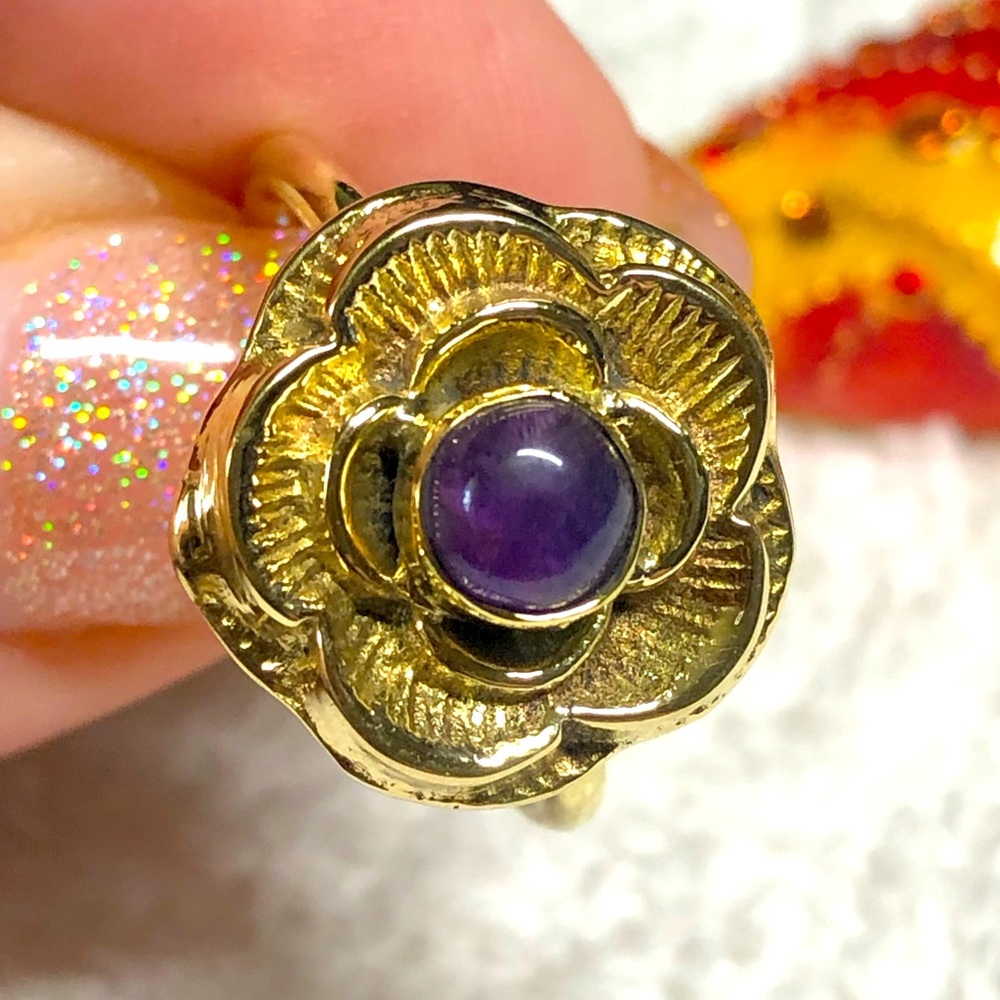 💜💍pretty genuine amethyst ring -flower-Feb birthday